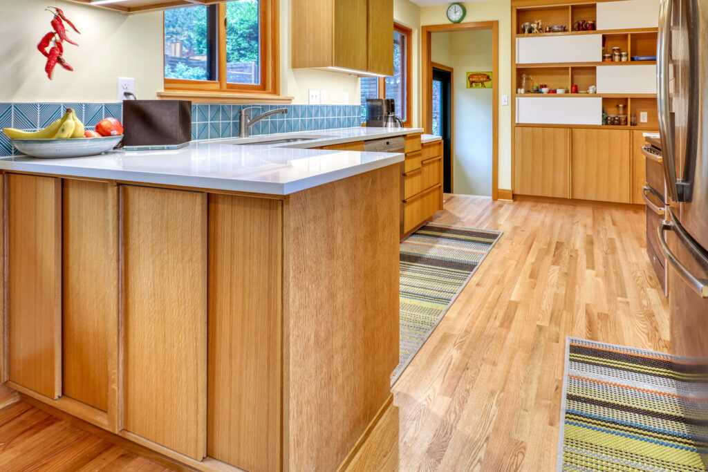 Bright kitchen with wooden cabinets and modern appliances