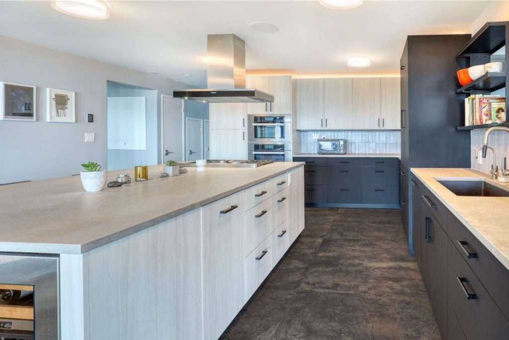 Modern kitchen interior with sleek appliances and cabinets